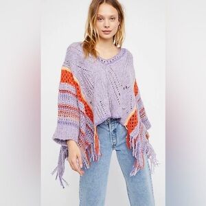 Free People Hidden Valley Purple Ice Combo Boho Artsy Poncho in Size XS/S